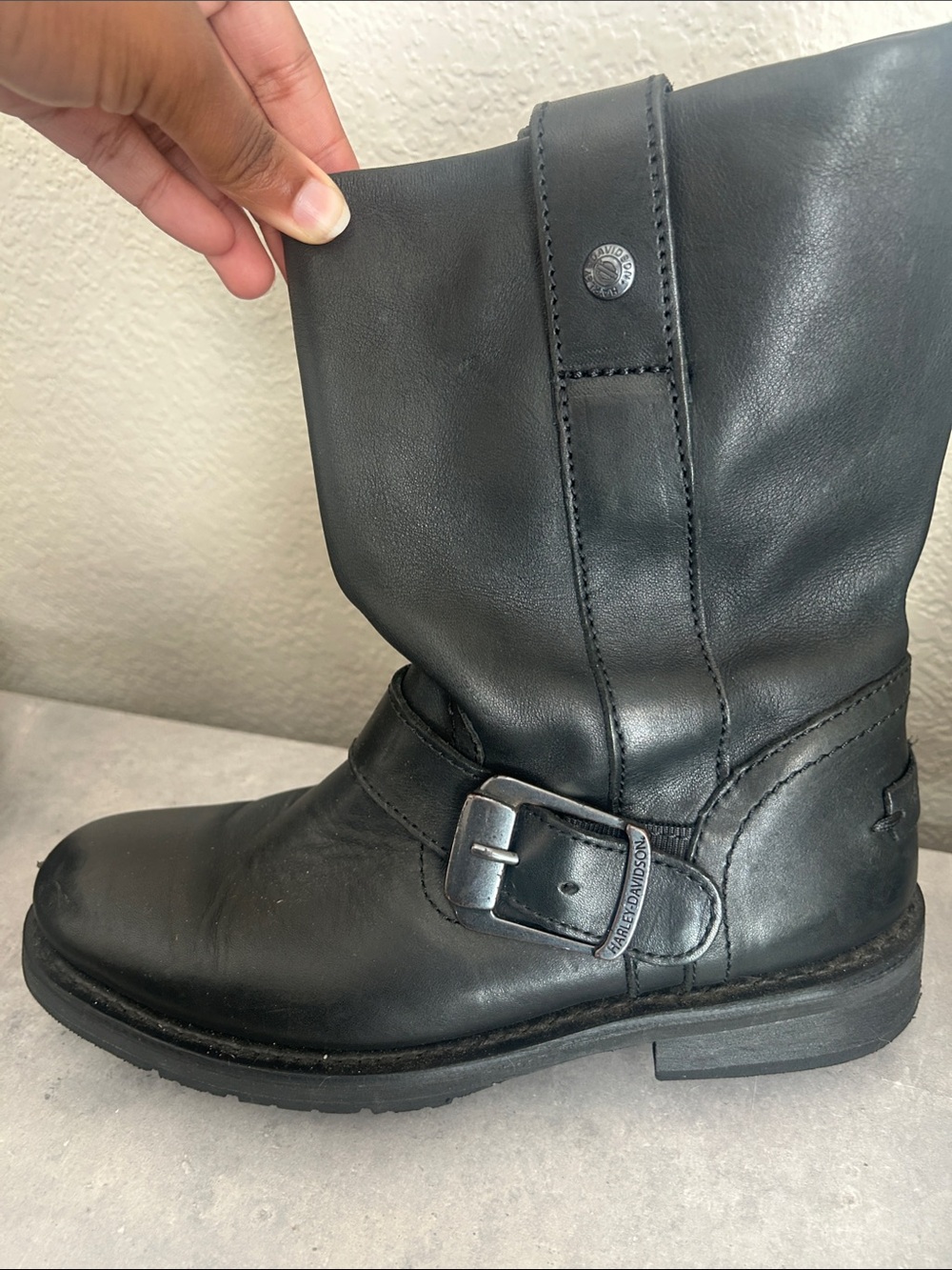 Harley-Davidson Black Short Leather Boot with  Buckle